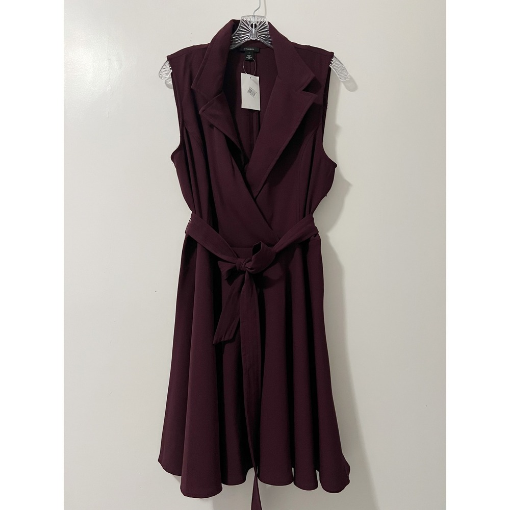 Halogen Womens Sleeveless Trench Faux Wrap Dress Burgundy Wine Size Large NEW